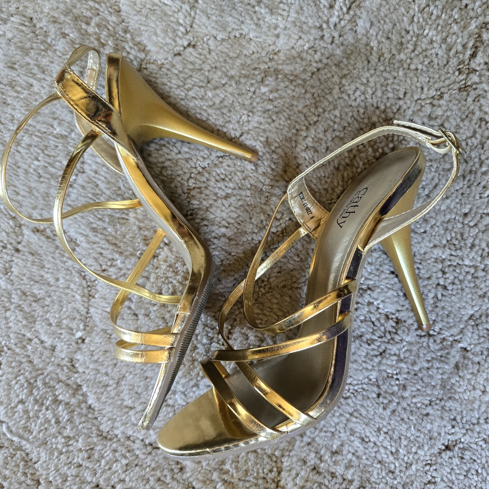Gold Metallic Heels with Ankle Strap